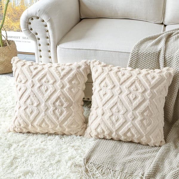 Örngott Mjuk Plysch Geometrisk Kräm Beige 45x45cm 2-pack