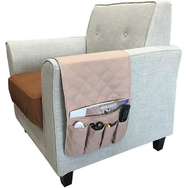 Sofa Armlæns Holder, Hængende Opbevaringspose til Mobiltelefon, Bog, Magasiner, Briller, Vandflasker, Snacks, (Sort)