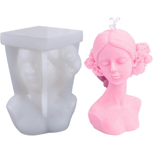 Silikone lysform, 3D kvinde med lukkede øjne - Silikoneform - Silikone lysform - DIY lysform - Til fremstilling af duftlys (A)