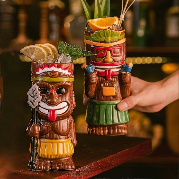 4 Set Exotiska Cocktail Tiki Muggar för Fest Tropisk Tiki Bar