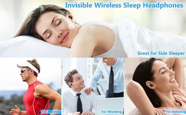 Trådløse søvnøretelefoner, komfortable usynlige mini-sovehovedtelefoner til sidesovere, støjreducerende IPX4 vandtætte Bluetooth 5.3-øretelefoner til