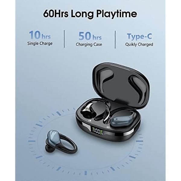 (Svart) Tiksounds Trådlösa Hörlurar Bluetooth 5.3 Hörlurar Bluetooth med LED-Display 60 Timmar