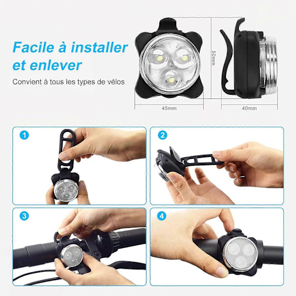 LED Cykellampa Uppladdningsbar Cykellampa Fram Bak 4 Ljusstyrkelägen USB-Lampa Stötsäker Vattentät MTB VTC Cyklister Camping