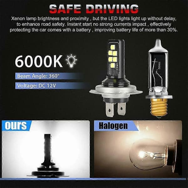 4x H7 LED frontlys nærlys pærer 60000lm 6000k 220w kjølig hvit