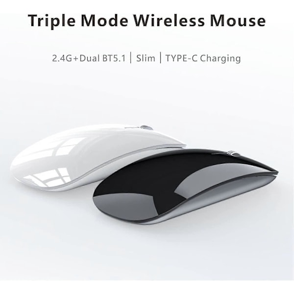 Bluetooth-mus, Trådløs Tri-Mode Mus (BT5.1+ BT5.1+ USB) Bærbar Bluetooth Stille Oppladbar Mus for Mac/Datamaskin/Linux/Android