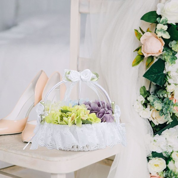 Blomsterflickakorg, handvävd korg med strassspetskant