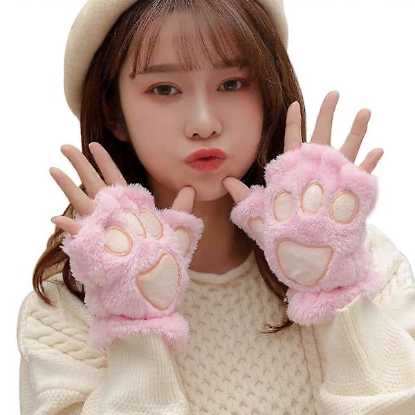 Søde Kattepote Handsker Bløde Varme Fingerløse Cosplay Kunstpels Plys Kawaii til Vinter