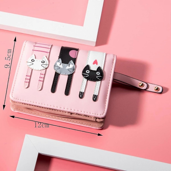 Söt Miniplånbok, Tecknad Kattflicka Myntbörs, Myntbörs i Läder med Dragkedja, Söta Presenter till Flickor (Rosa)