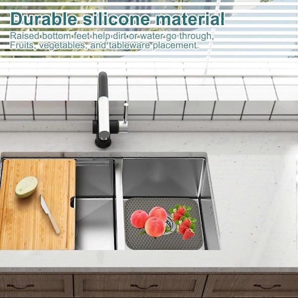 Mørkegrå Sammenleggbar Silikon Oppvaskkummatte, Dreneringsmatte, Sklisikre Varmebestandige Kjøkkenmatter, Oppvaskkummatter for Servise, Glass (Midtre Hull)