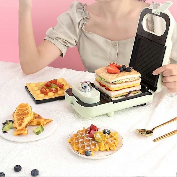 Grossist Hushålls Kök Frukost Våffla Sandwich Maker Toast Bröd Maker Levereras med 5 sorters bakplåtar