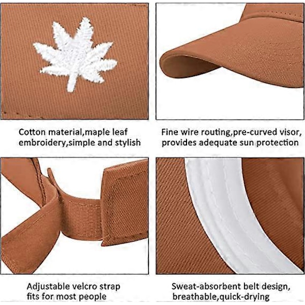 Solhatt Dam-Unisex Visir Keps, Lönnlöv Broderad Justerbar Golfkeps Lämplig För Utomhussporter Orange