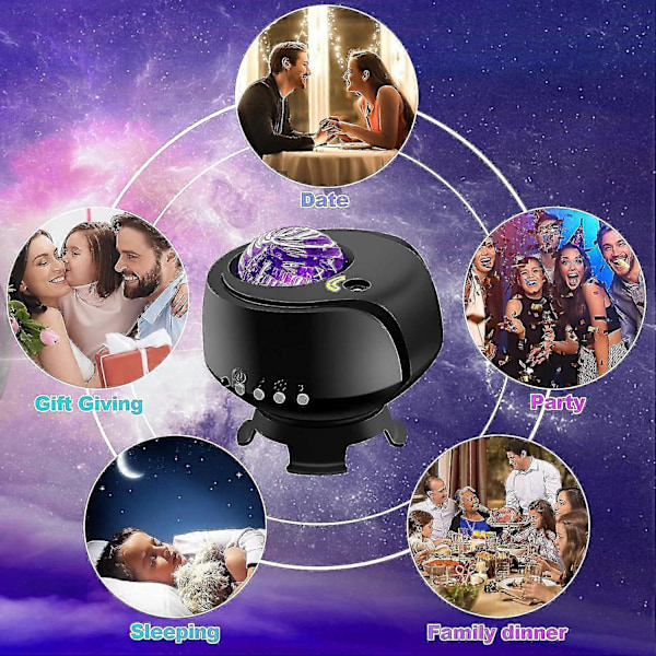 Største dækningsområde Galaxy Lights Projektor 2.0, stjerneprojektor med skiftende nebula- og galakseformer natlampe