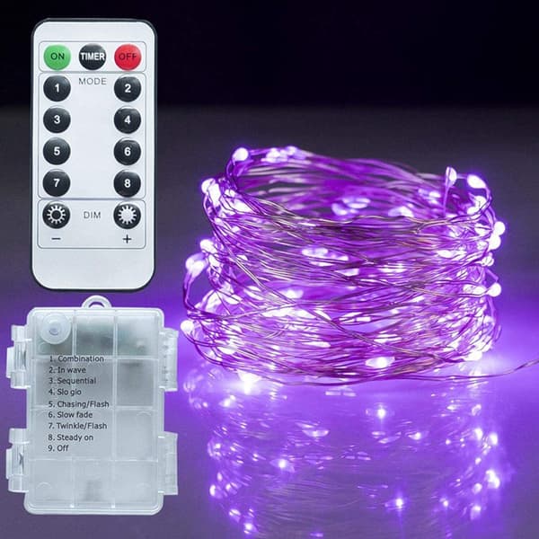 LED ljusslinga, 10m tråd, mikro batteridriven, lila, 1 styck