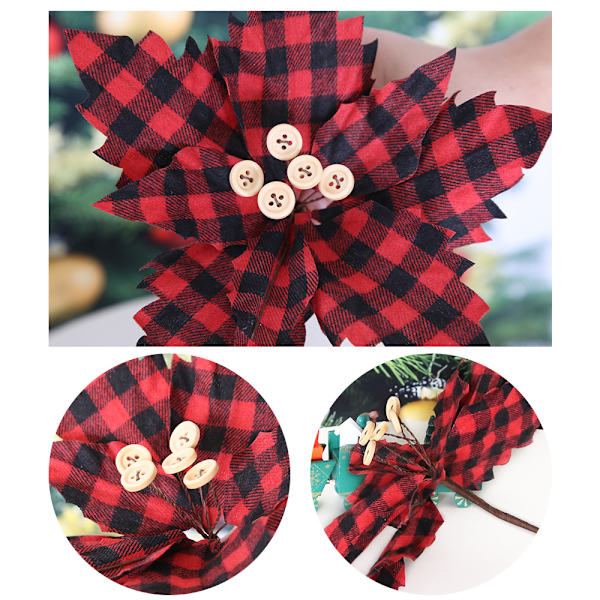 6Pcs Poinsettia Artificial Christmas Flowers With Golden Berry a