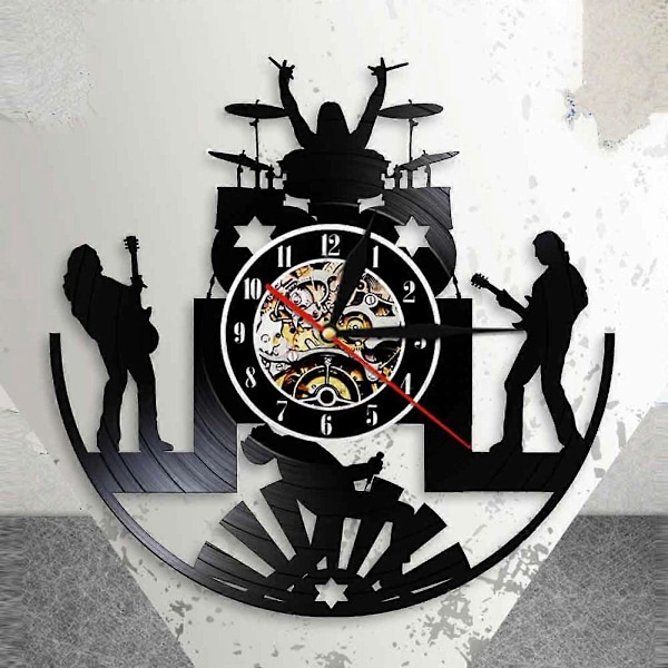 Musik Vinyl Skivväggklocka Mode Musikband Instrument Vinyl Väggklocka Vinylklocka Vardagsrum Väggdekor Unika Gåvor för Musikälskare