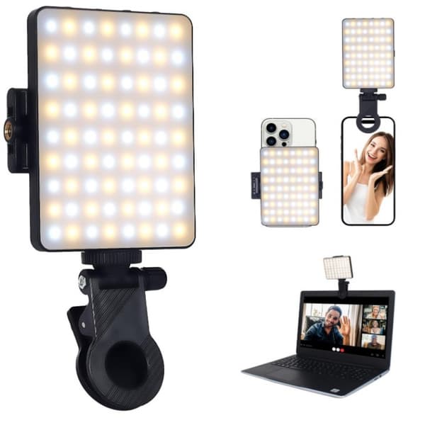 NEEWER Selfie-lys med telefonklips foran og bak, høyeffekts 60 LED 2000mAh oppladbart CRI 95+, 3 lysmoduser, bærbart