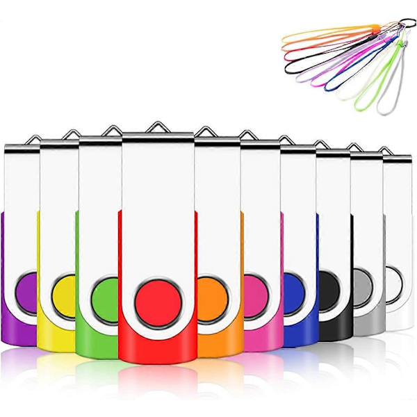 USB-minne 32GB 10-pack, EASTBULL USB 2.0 Flash Drive roterande lagring Minnessticka Pendrive med snören (10 färger 16GB*10PCS)