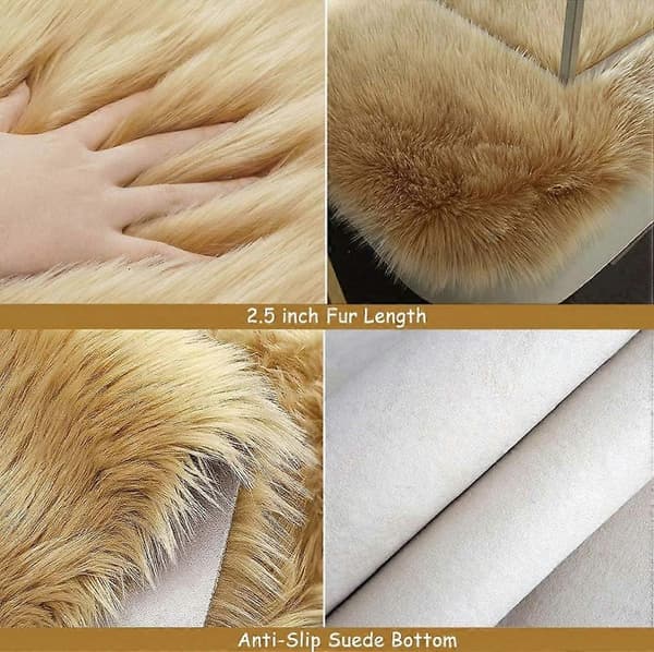 Firkantede Fuskepels Ulltepper, Vaskbar Yogamatte, Gulvmatter til Soverom, Camel - 2'x 3', Camel
