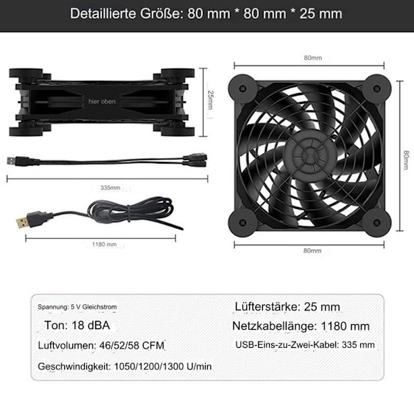 USB-fläkt 5V Liten Mini Justerbar Hastighet