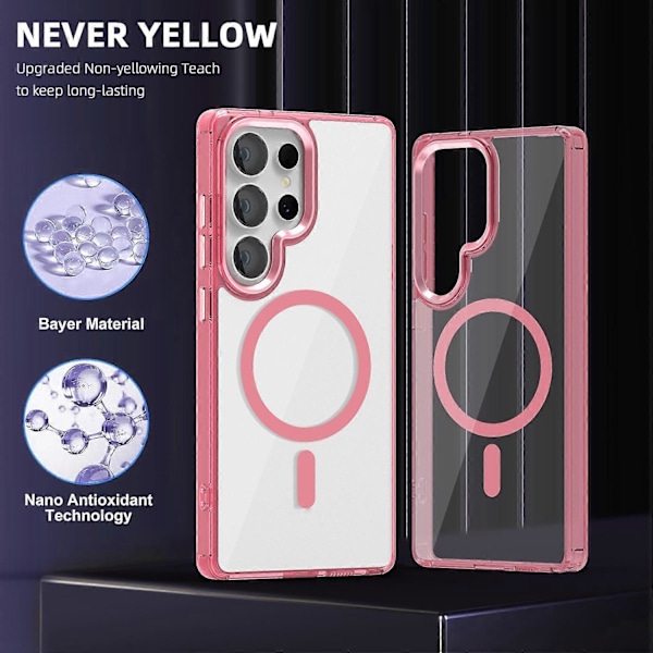 (Rosa) För Samsung Galaxy S25 Ultra Skal Kompatibelt med MagSafe TPU+PC Transparent Mobilskal Rosa