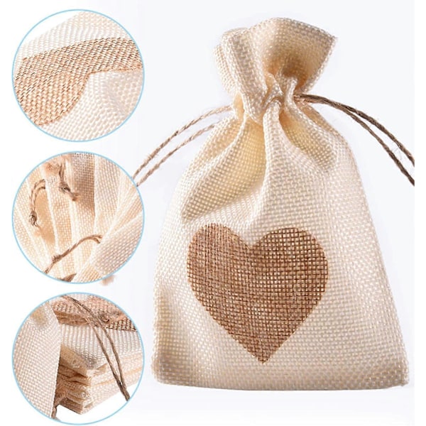 40 Pakke 4\"x6\" Hjerte Jute Sekker, med DIY-etiketter, for Valentinsdagen