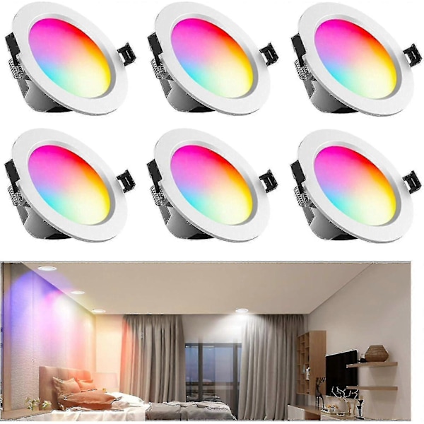 Pakker LED innfelt taklampe 10 W dimbar downlight 800 lm Rgb+cct+ac85 265v Bluetooth spotlight for stue