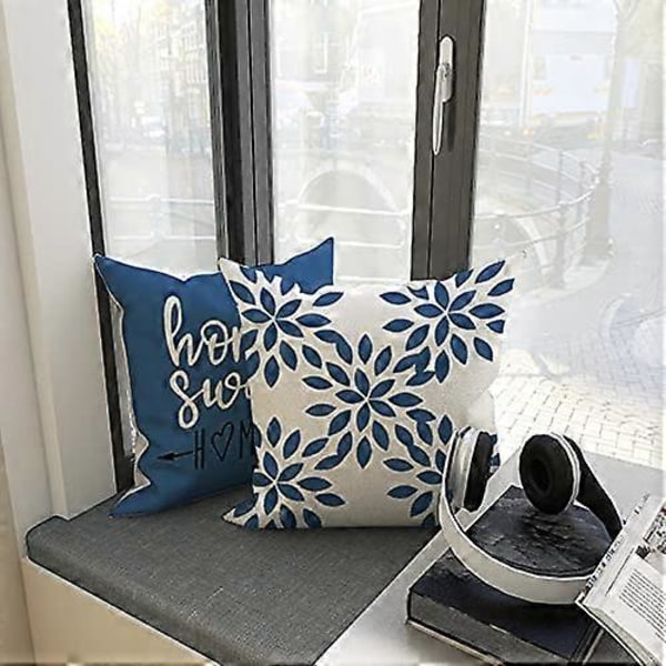 Putetrekk Sett med 4 Putetrekk Lin Putetrekk Dekorativt Putetrekk for Sofa Hage Seng Divanpute, Lyseblå-45*45cm