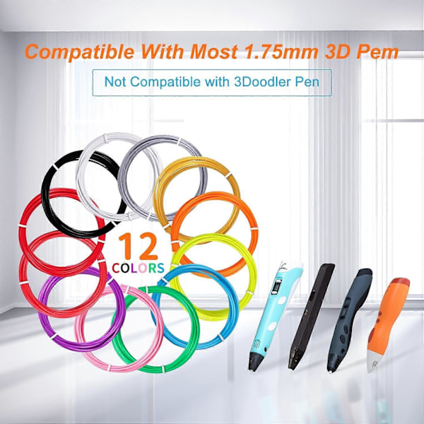 12 Färger 3D-Pennfilament Refiller för Barn 1,75mm