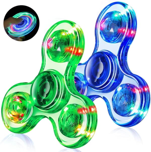 Fidget Spinner 2-pakning, lysende sensoriske fidget-leker for voksne og barn 4-8-12 med autisme ADHD, julegave til strømpen, glødende angstleker