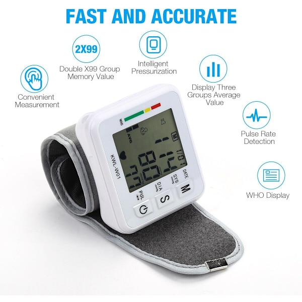 Blodtryksmåler, med justerbart armbånd og LCD-display