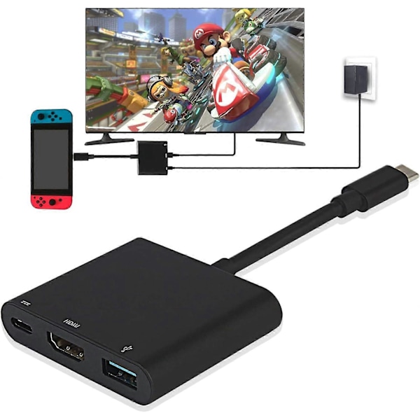 Team 4K 1080 HDMI Adapter til Switch, 3 i 1 Multiport USB 3.0 PD Oplader TV Dock, USB Type C Konverter Kabel til Switch/Samsung S Serie/Huawei Mate