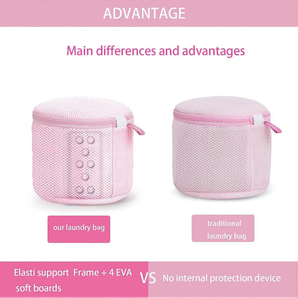 Undertøy Vaskenett Vaskemaskinpose BH Mesh Vaskepose 2 STK Gjenbrukbar Vaskemaskinpose med Glidelås for BH (Rosa)