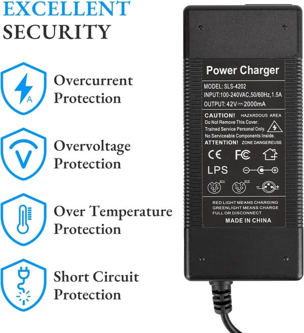 Lader kompatibel med elektrisk sparkesykkel 42V 1.5Ah batterilader (EU-plugg)