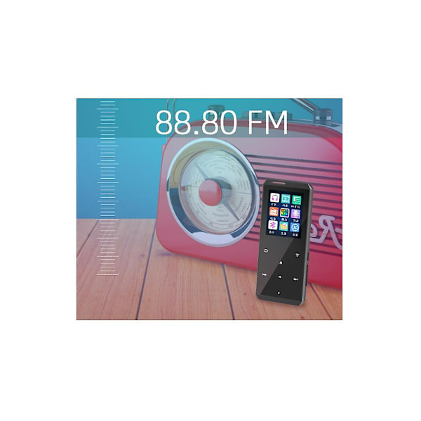 Bluetooth 4.0 Mp3 / Mp4-spelare med 8 GB minneskort, 1,8 tums LCD-skärm, Stödjer upp till 128 GB, Video/röstinspelning/FM-radio, E-bokläsare Svart