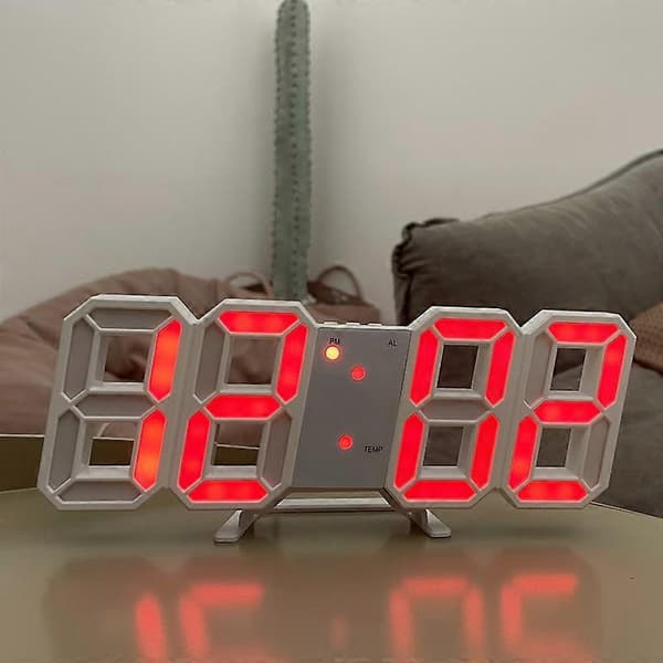 Rosa Färg 3D LED Väggklocka, Modern Digital Väckarklocka med 24 eller 12 Timmar Visning