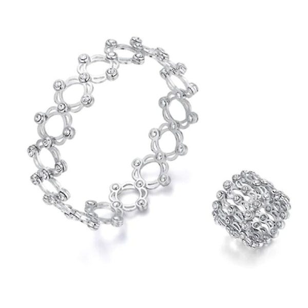(Guld Utan Diamant) S925 Silver Ring Armband 2 i 1 Transformerbar Ring Armband Teleskopisk Ring för Kvinnor