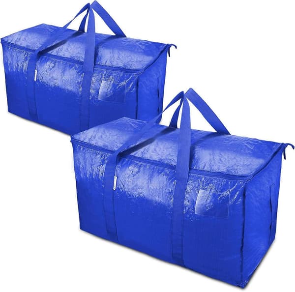 2-pak Ekstra Store Flyttetasker med Lynlåse &amp; Bærehåndtag, Kraftig Opbevaringstaske til Pladsbesparende Flytteopbevaring