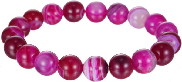 Fuksia Raidallinen Agaatti Rannekoru Sileä Pyöreä Koko 8mm 7.5\" pituus
