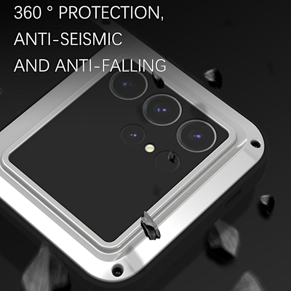 (Vit) LOVE MEI Skal för Samsung Galaxy S24 Ultra Metall+Silikon Telefonskal med Härdat Glas Film - Vit White