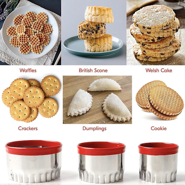 3 stk. Runde Kakeutstikkere, Rustfritt Stål, Unik Design for Baking