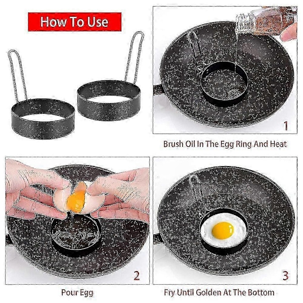 Eggringer i rustfritt stål, 6-pakning, non-stick stekform for perfekt runde egg
