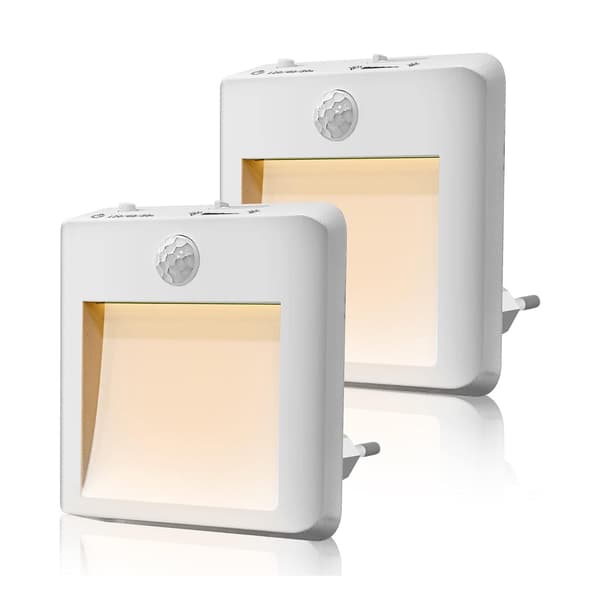 2 stk. Plug-in LED Natlys med Bevægelsessensor Varm