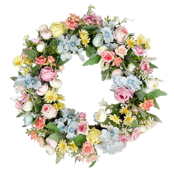 16-tums sommarblomsterkrans - Ros- och hortensiadekoration för alla årstider
