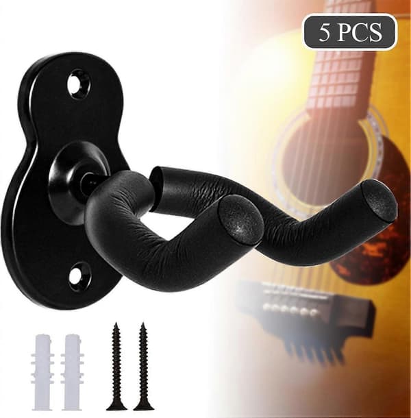 Gitarr Väggfäste 5-pack Väggupphängare, Gitarr, 2-pack Svart och Rosenträ
