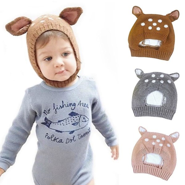 Vinter Söta Deer Ears Baby Hat Cap Stickad Mjuk Baby