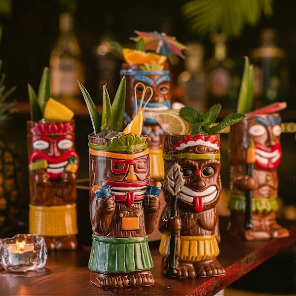4 Sett Eksotiske Cocktail Tiki Krus for Fest Tropisk Tiki Bar