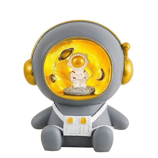 Söt Astronaut Spargris LED-lampa Nattlampa Ornament Sovrumsinredning, Gåva till Barn, 1 Styck Grå