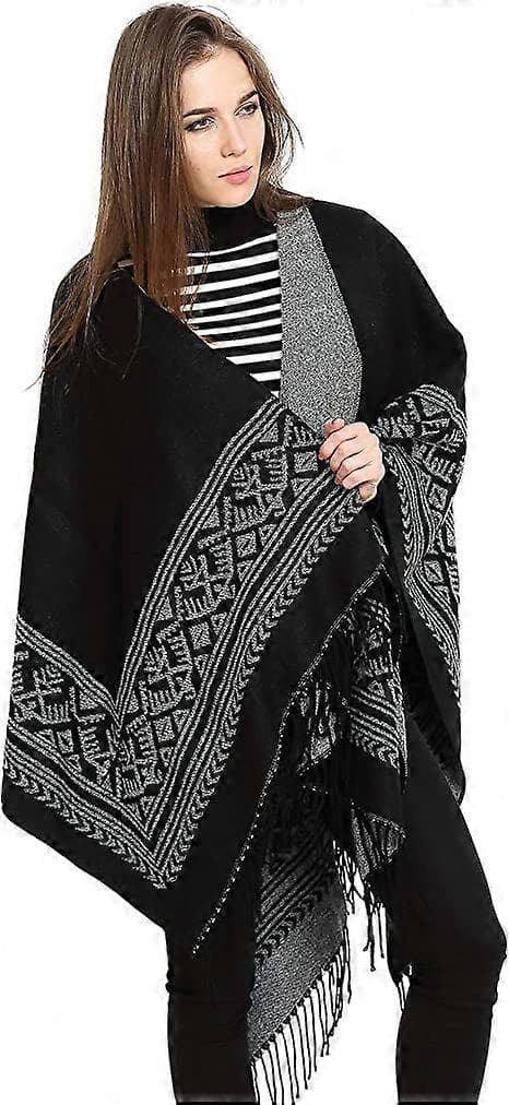 Poncho Sjal Elegant Varm Åben Firkantet Efterår Vinter Kvinde