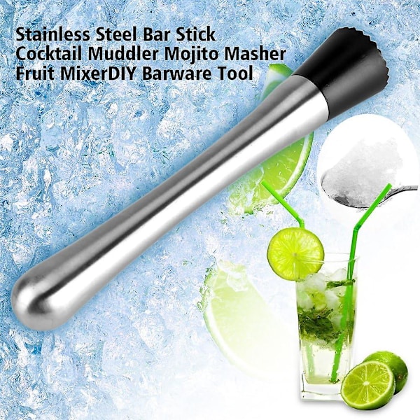 Cocktail Muddler Barværktøj i rustfrit stål til Mojitos &amp; Frugtblanding (Skridsikkert greb)