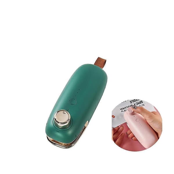 Mini Portabel Handtrycksförseglare USB Uppladdningsbar Mini Plastpåseförseglare för Hem Snacks Grön